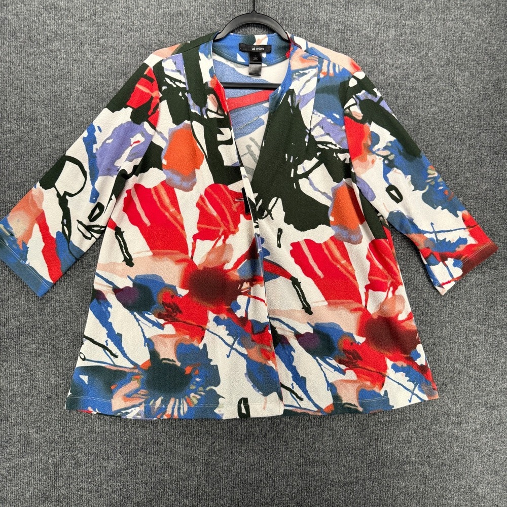 Ali Miles Jacket Womens L Watercolor Button Up Abstract Artsy Tunic Lagenlook